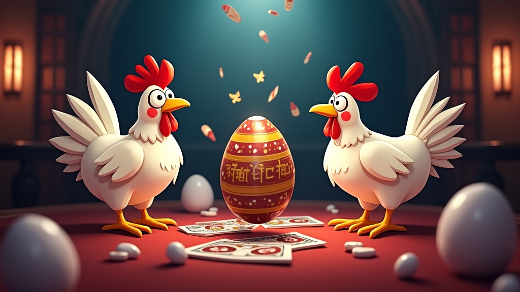 Colorful slot game with chickens and bonus symbols.