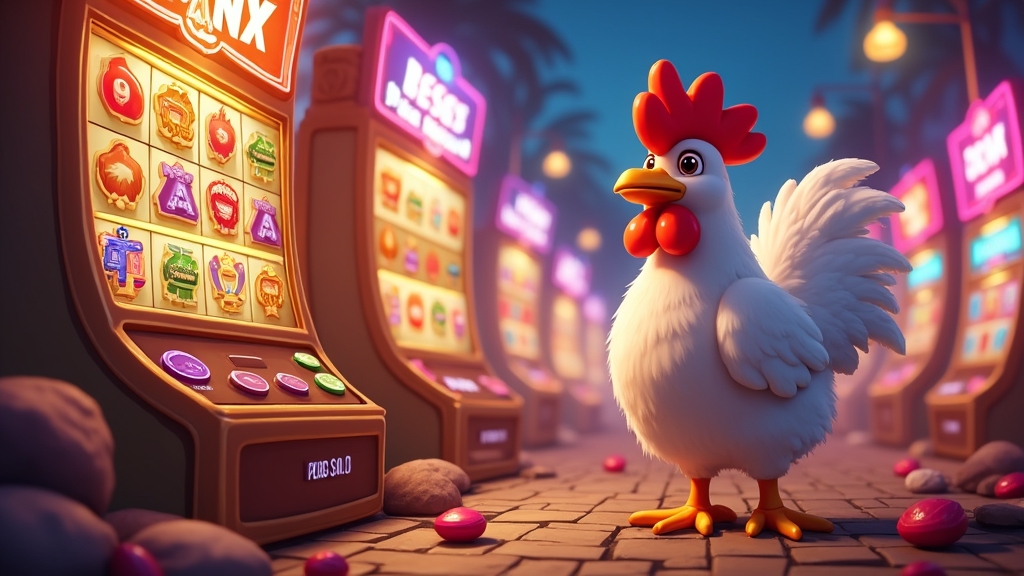Animated chicken-themed game with players.